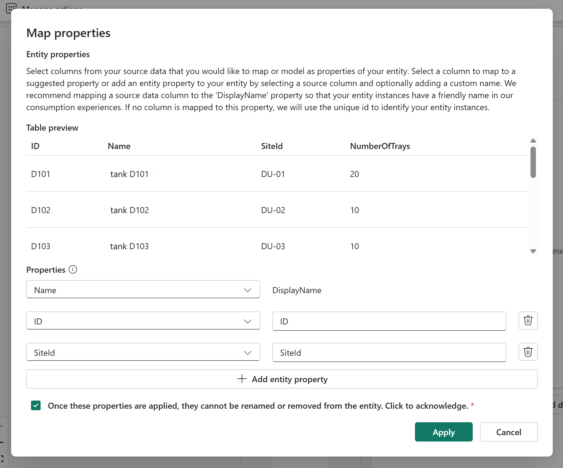Screenshot of mapping properties.
