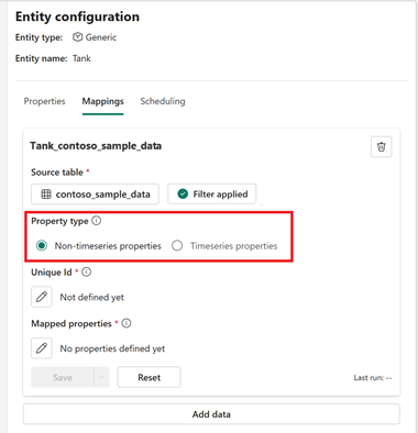 Screenshot of selecting a property type in the entity type configuration options.