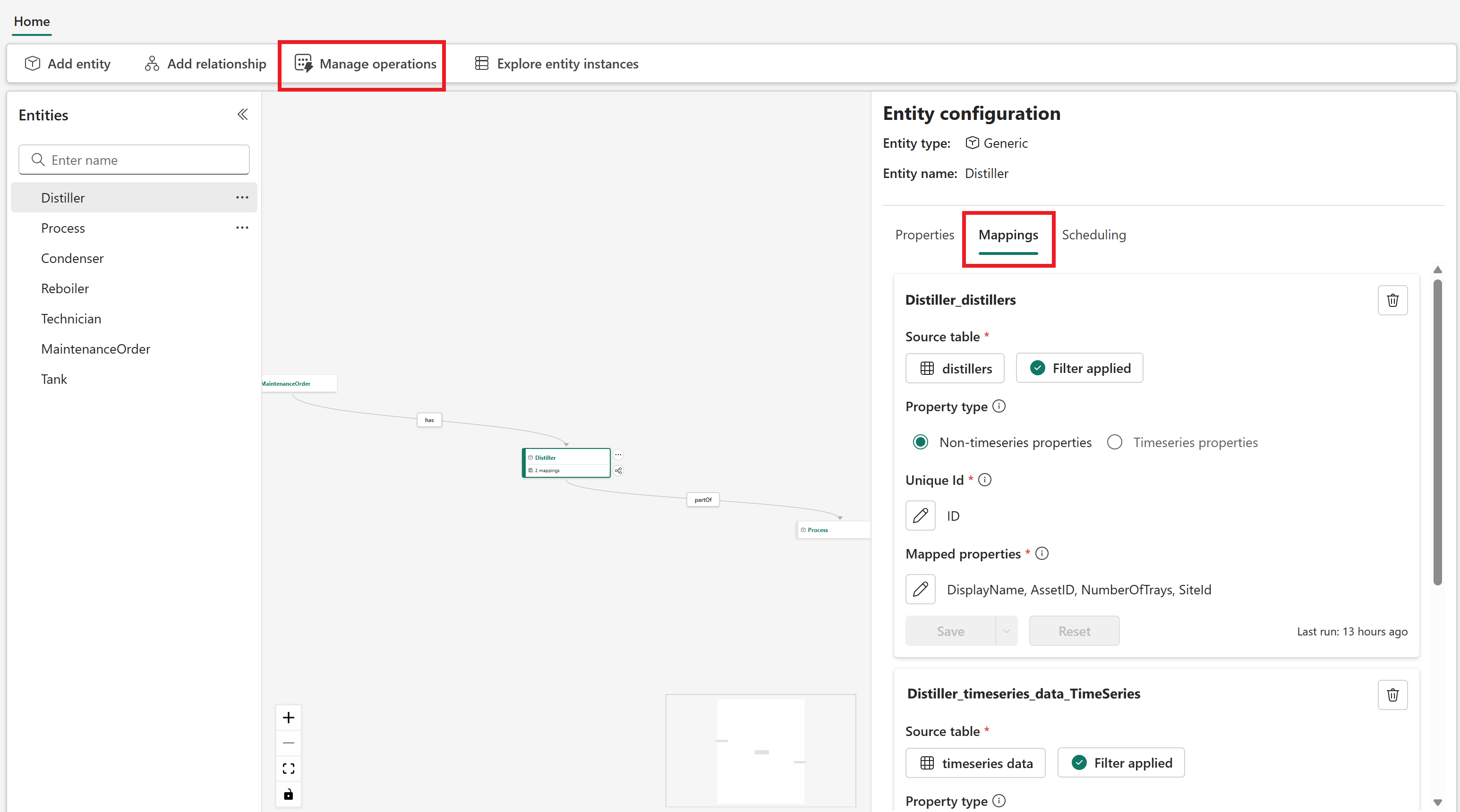 Screenshot of the Mappings tab and Manage operations button.