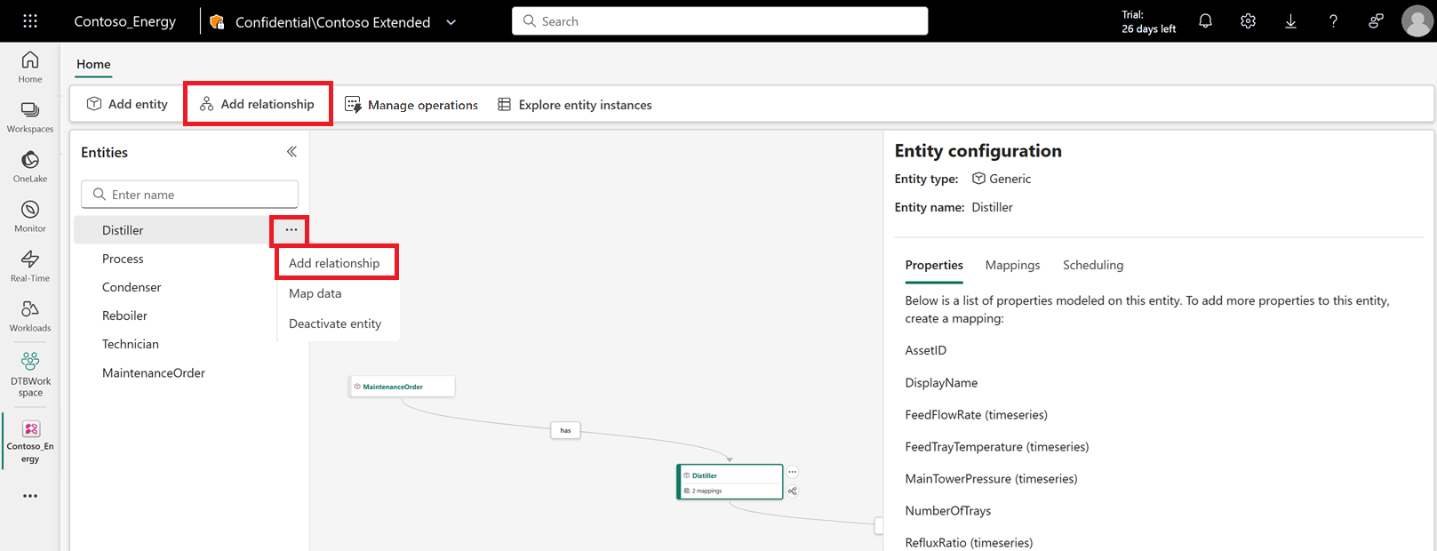 Screenshot of Add relationships button.