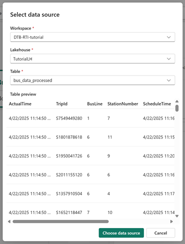 Screenshot of the bus data source.