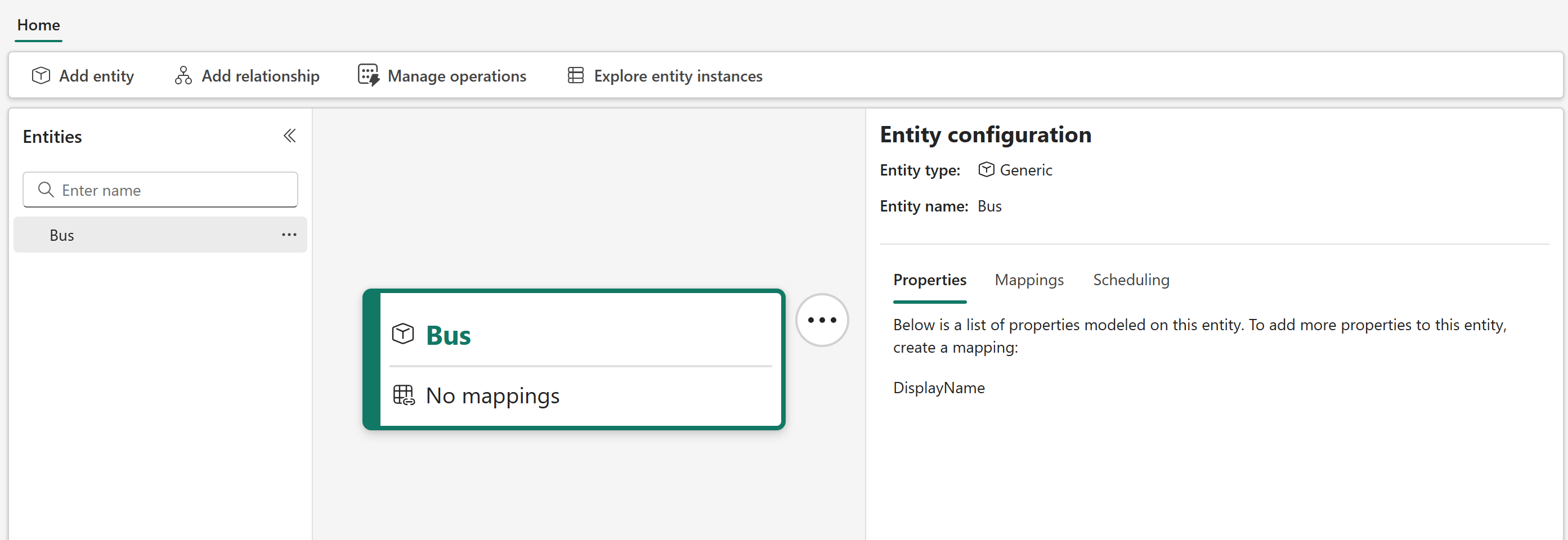 Screenshot of Bus entity type.