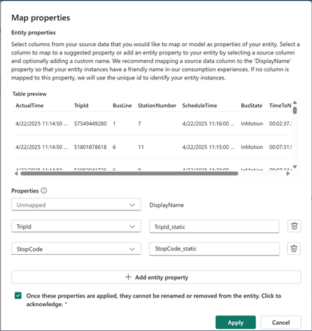 Screenshot of the mapped non-timeseries bus properties.