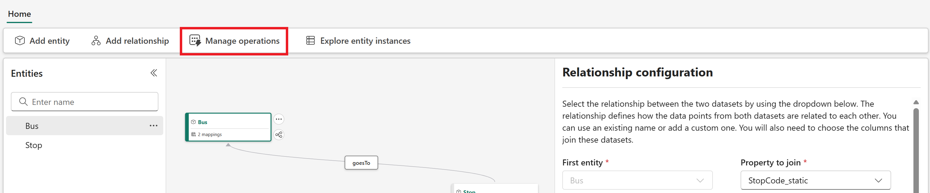 Screenshot of selecting Manage operations.