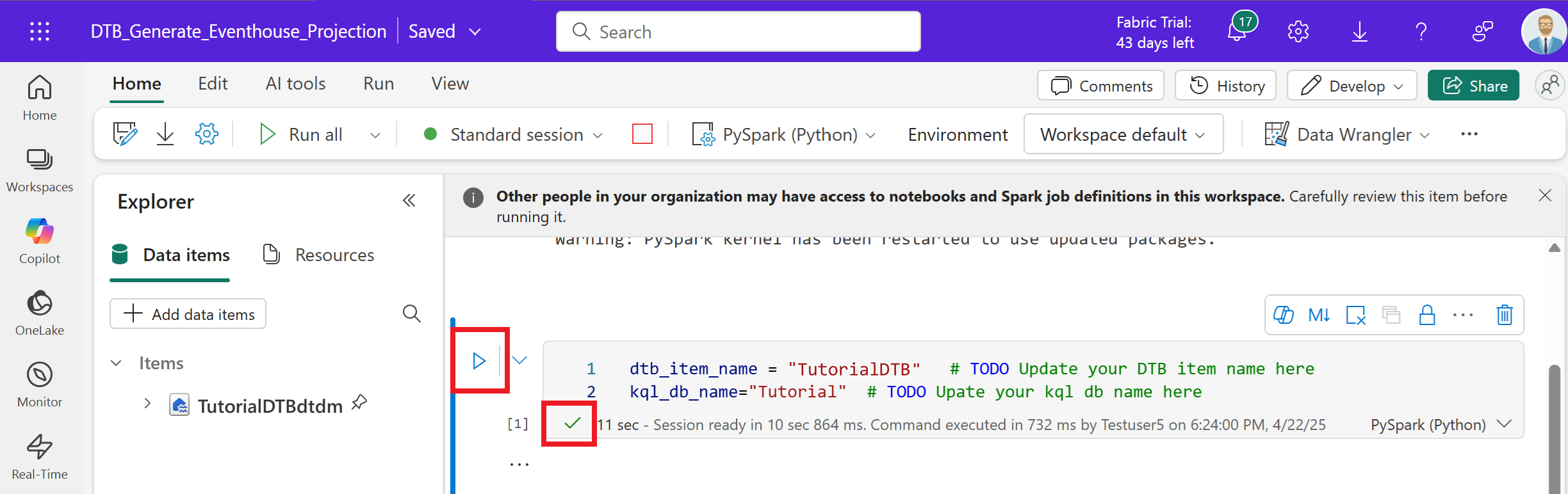 Screenshot of running the second code block.