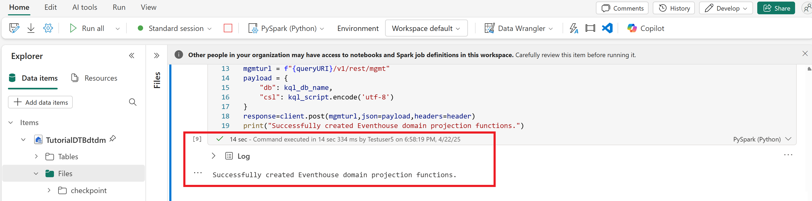 Screenshot of running the fourth code block.