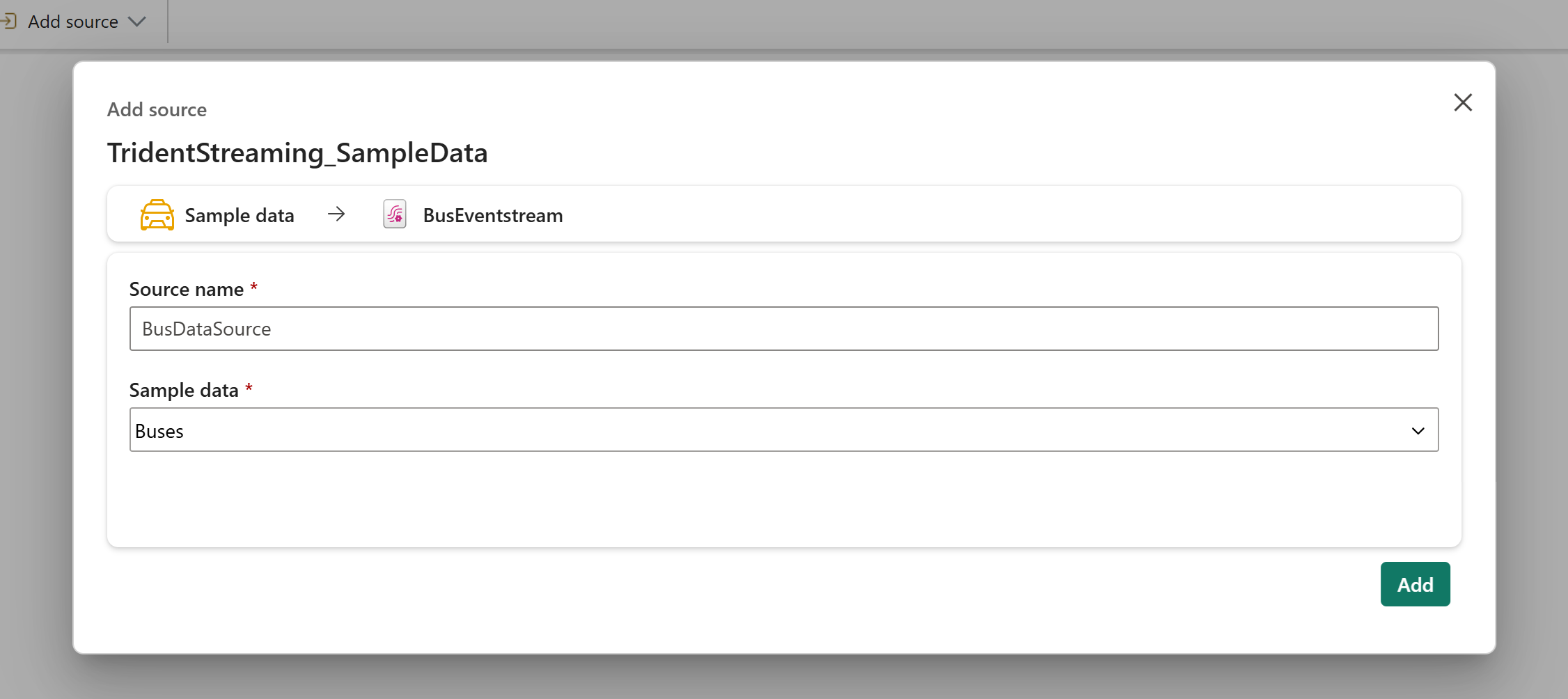 Screenshot of selecting the bus sample data.