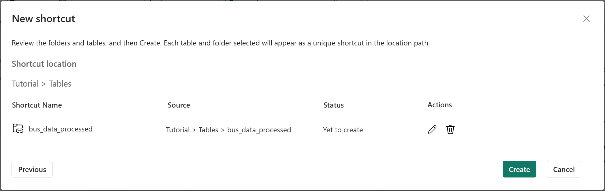 Screenshot of creating the shortcut.