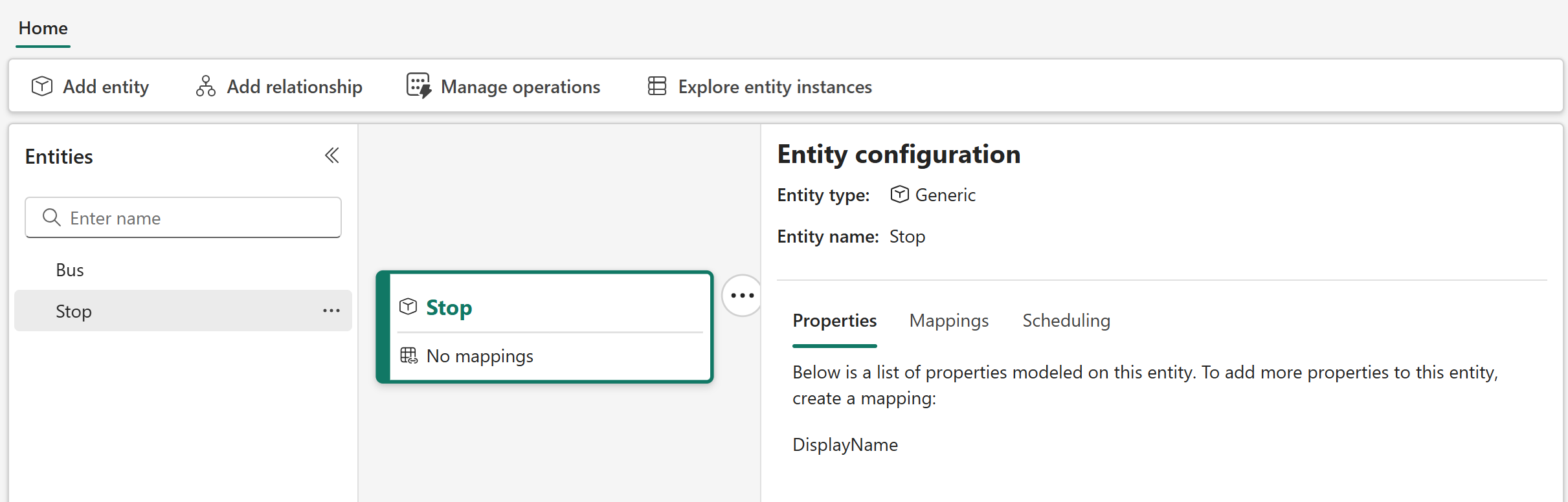 Screenshot of Stop entity type.
