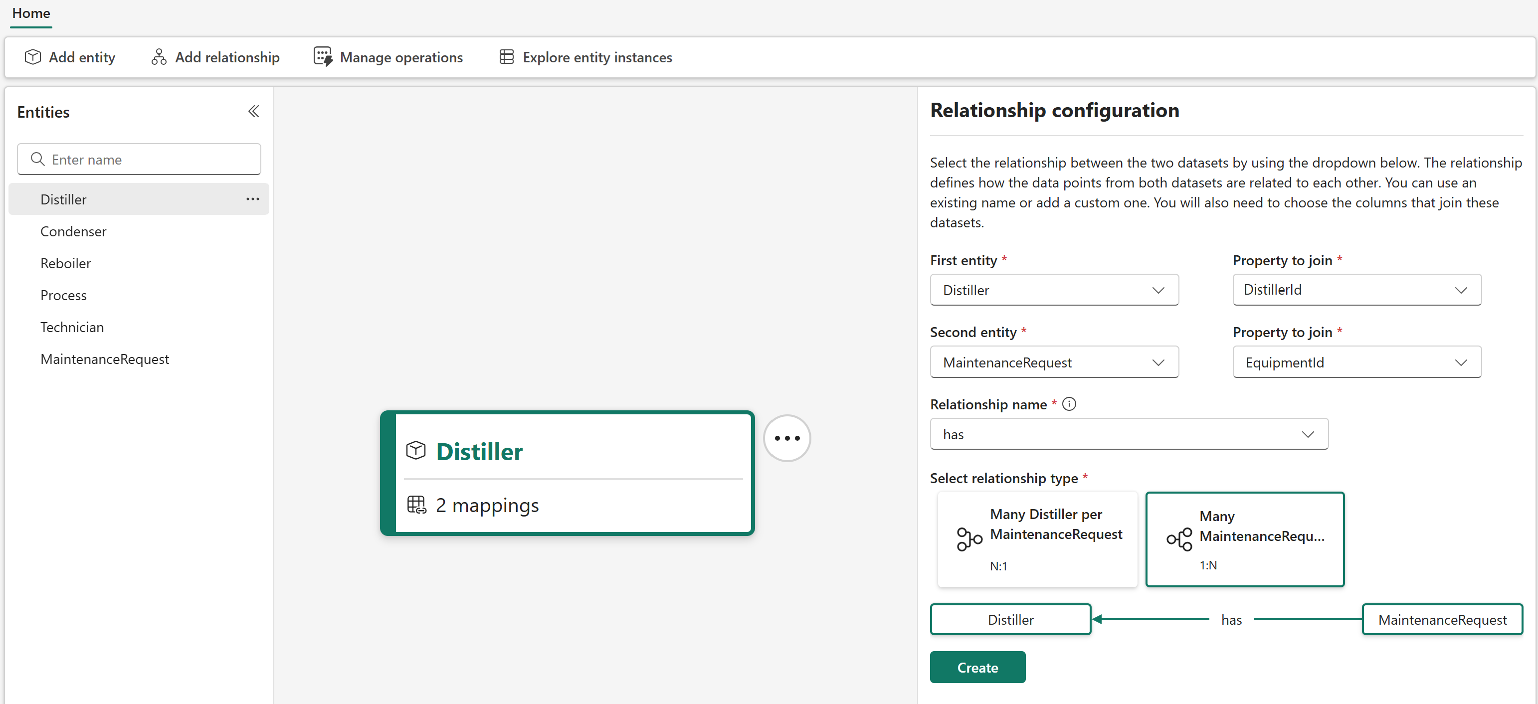 Screenshot of the relationship type configuration on the distiller.