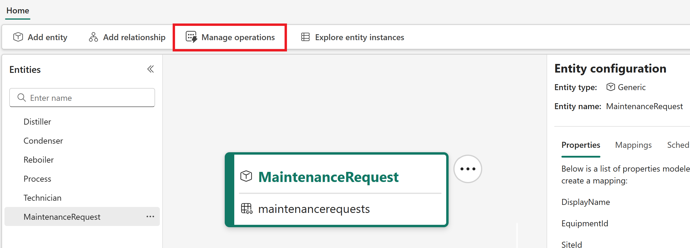 Screenshot of the Manage operations button.