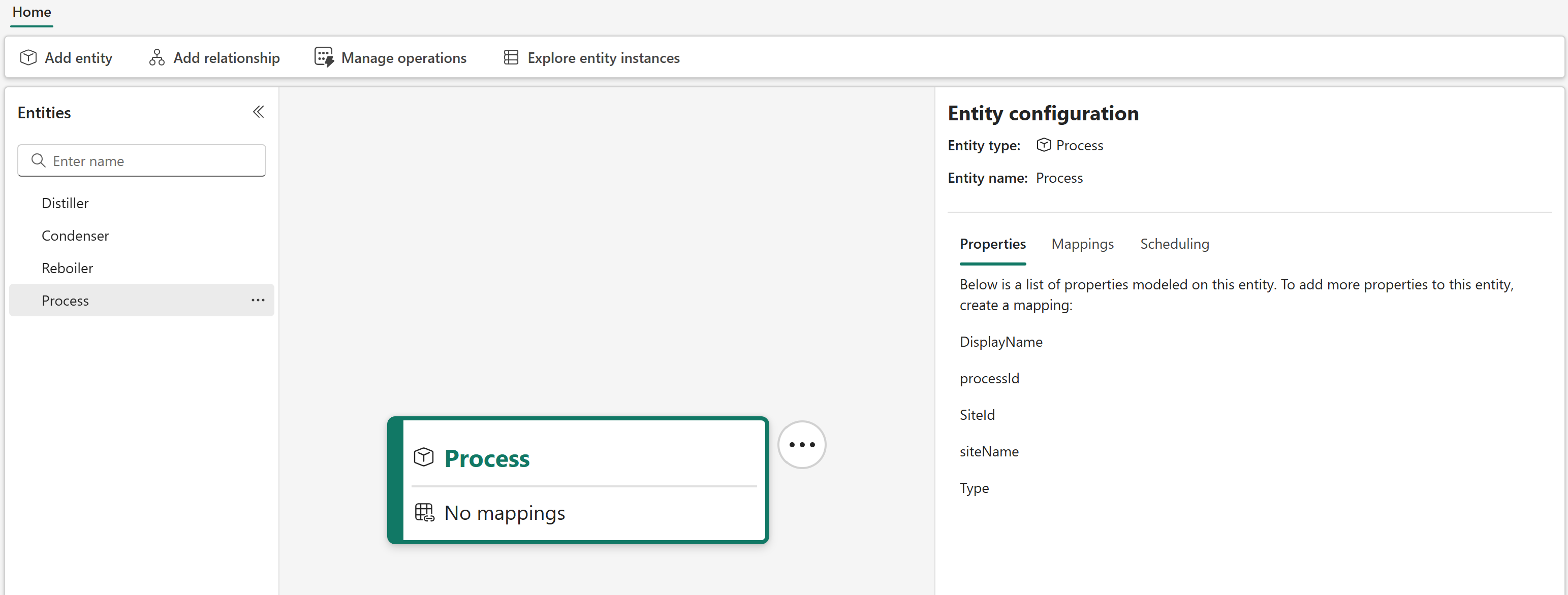 Screenshot of the Process entity type.