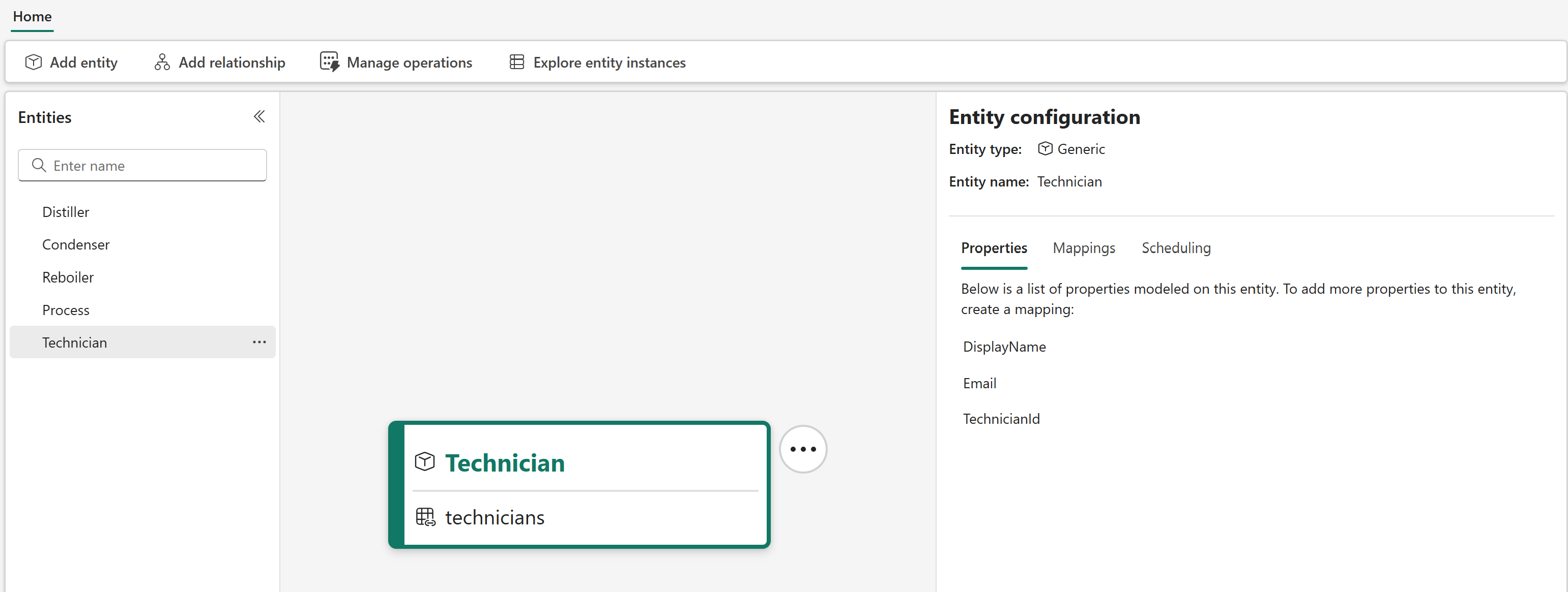 Screenshot of the Technician entity type.