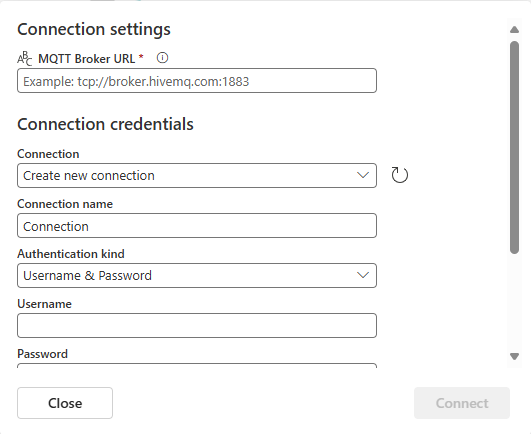 Screenshot that shows the Connection settings section.