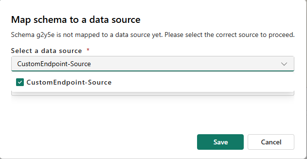 Screenshot showing how to select data source to map schema.