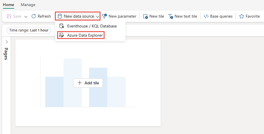 Screenshot of adding a new data source to a Real-Time Dashboard in Real-Time Intelligence in Microsoft Fabric.