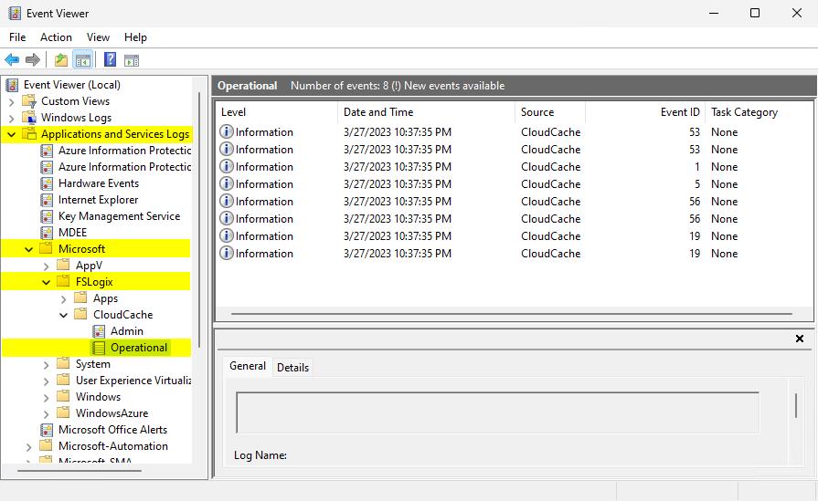 Screenshot that shows Event Viewer.