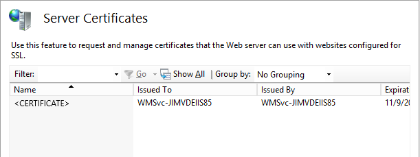 Server Certificates Pane
