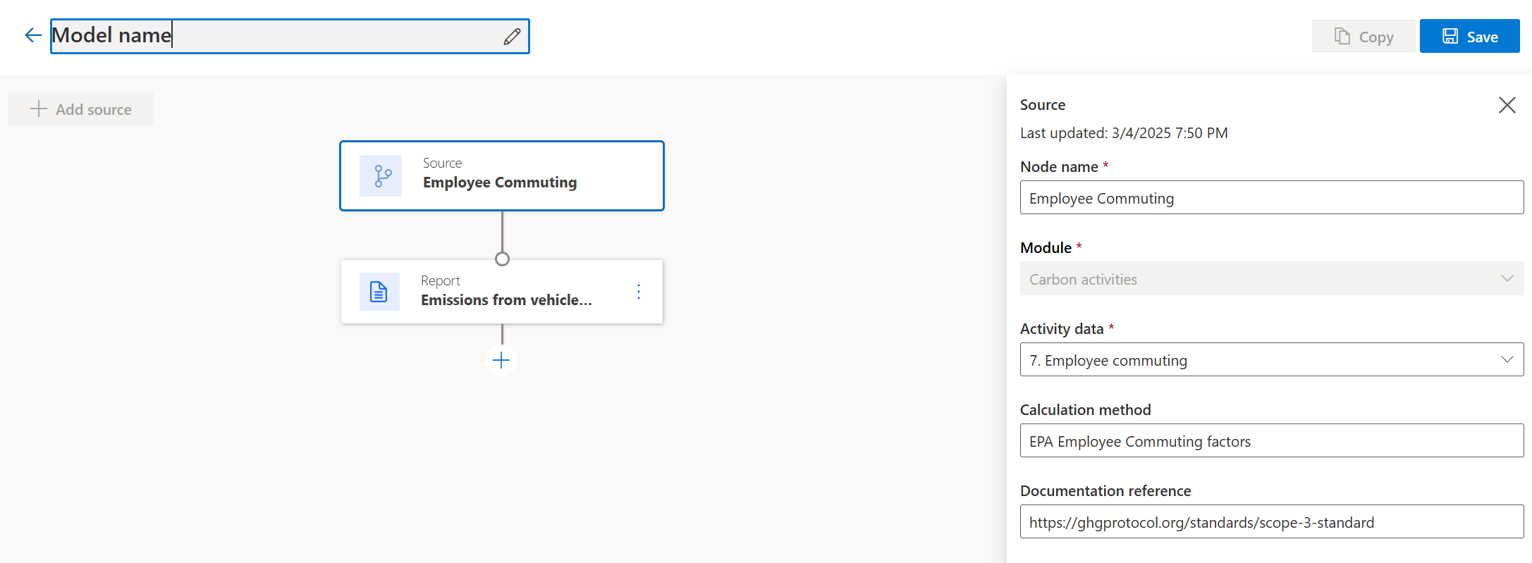 Screenshot showing Calculation model name.