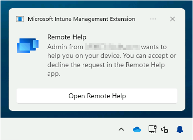 A screenshot of the sharer's computer showing the prompt to start a Remote Help session using the Remote Launch feature.