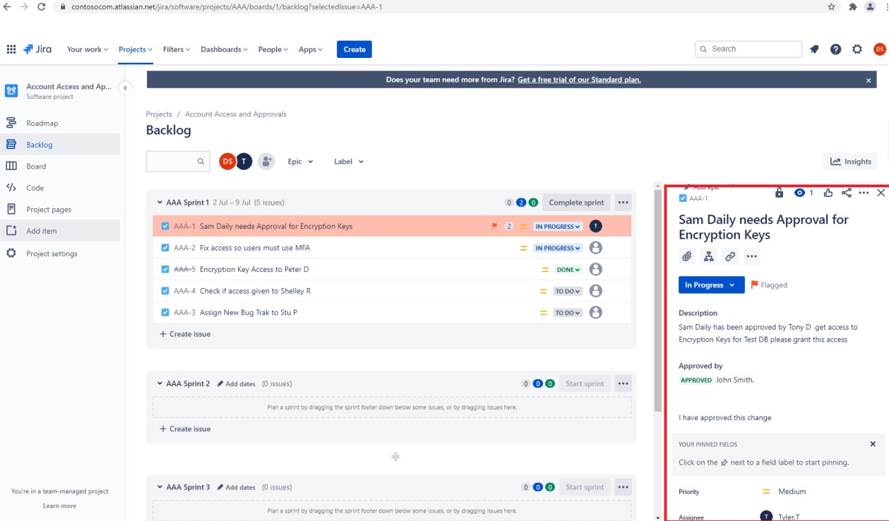 Jira backlog board with assignments.