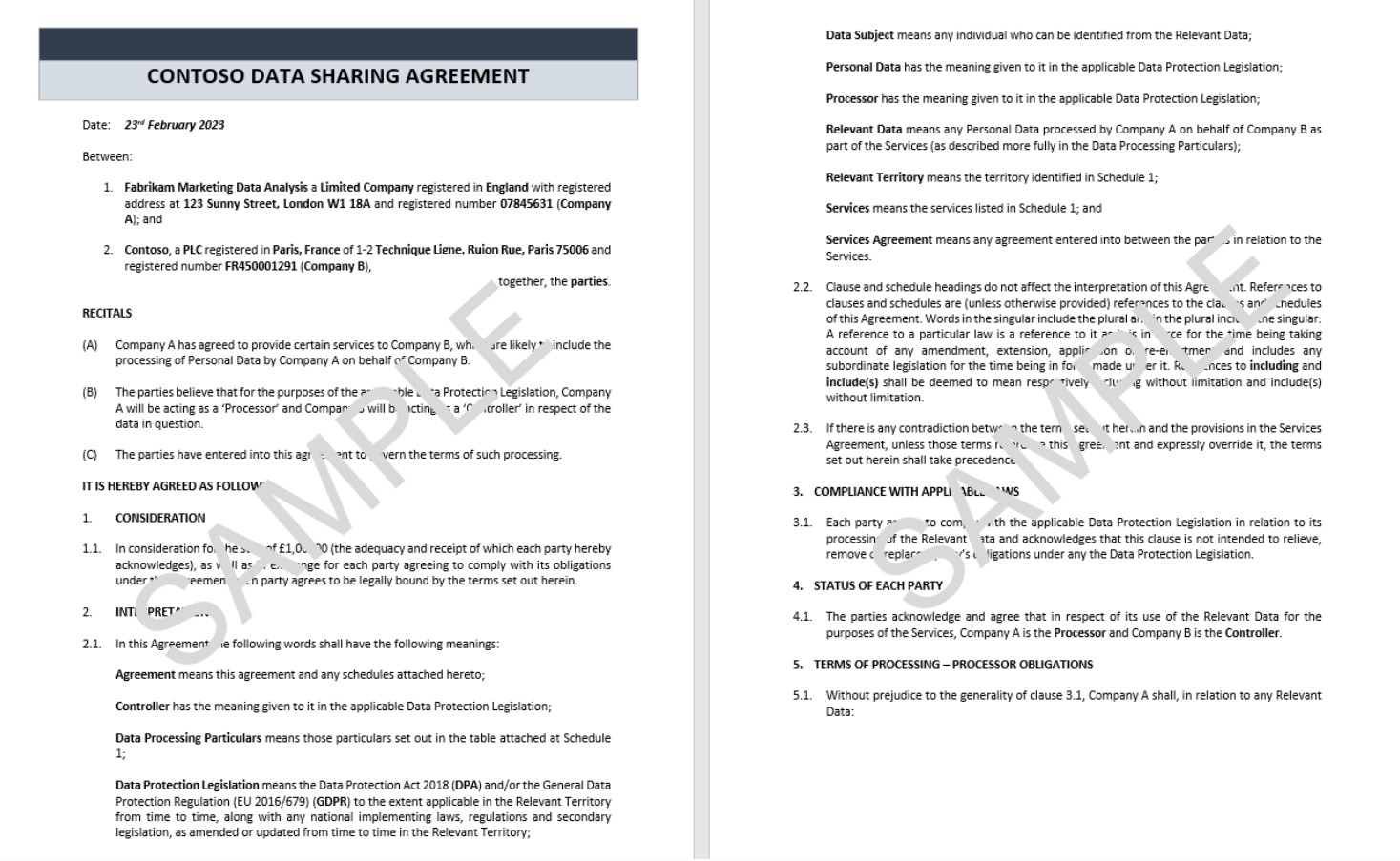 Contoso data sharing agreement.
