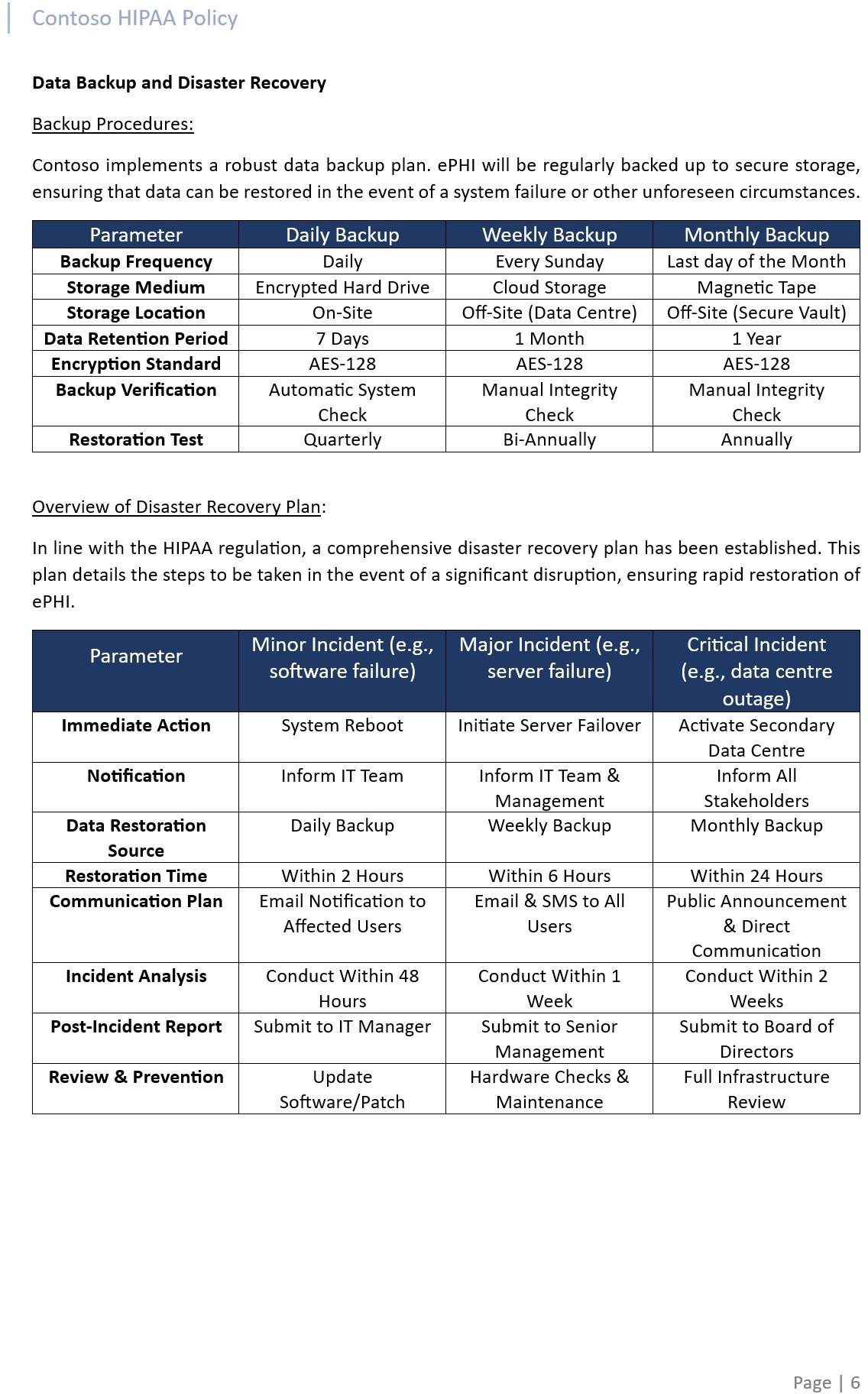 Data backup and disaster recovery document page 1.