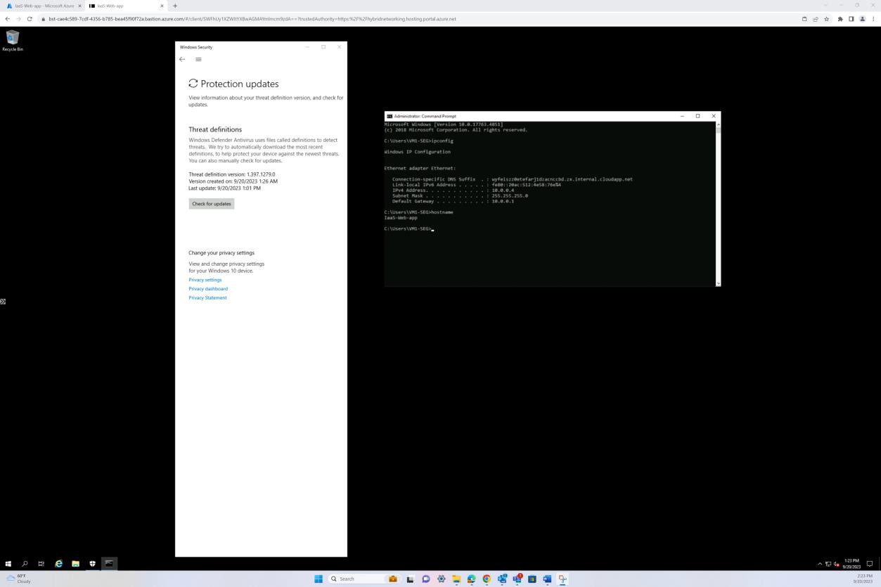 Windows admin command prompt and protection updates with threat definitions listed.