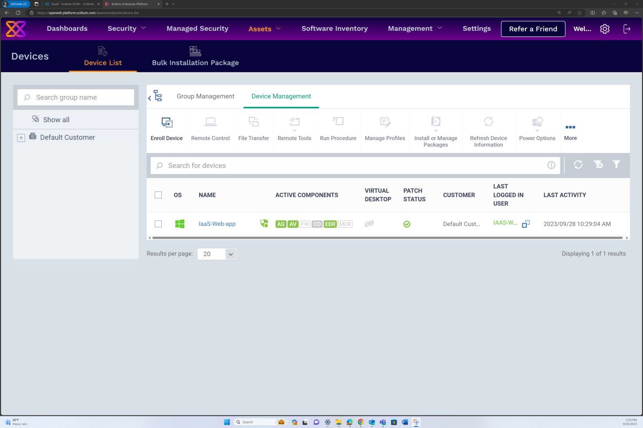 Open EDR device management for IaaS Web App.