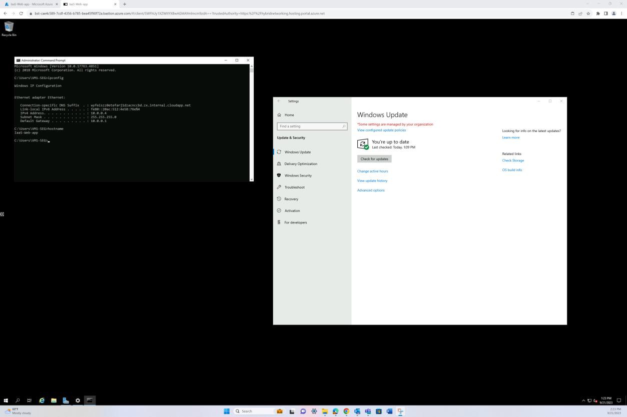 Windows virtual machine, command prompt with windows update pop up.