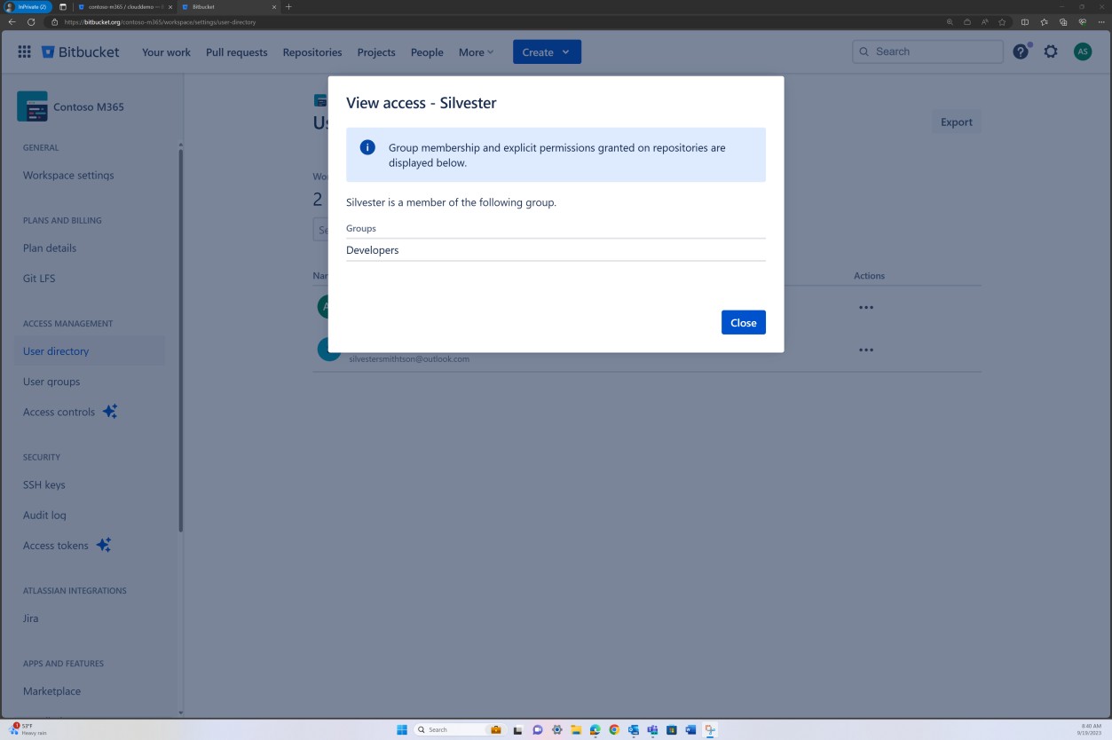 Bitbucket user directory view access for Silvester.