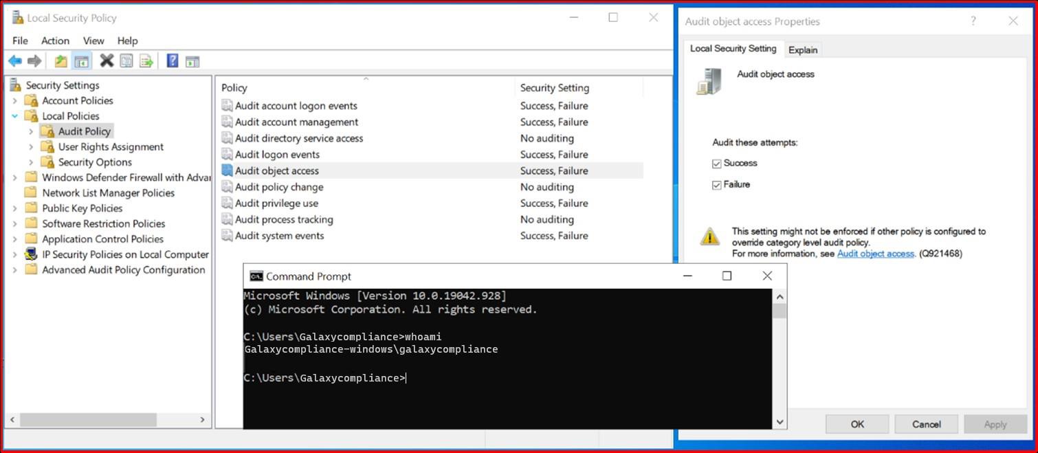 Windows local security policy settings with command prompt.