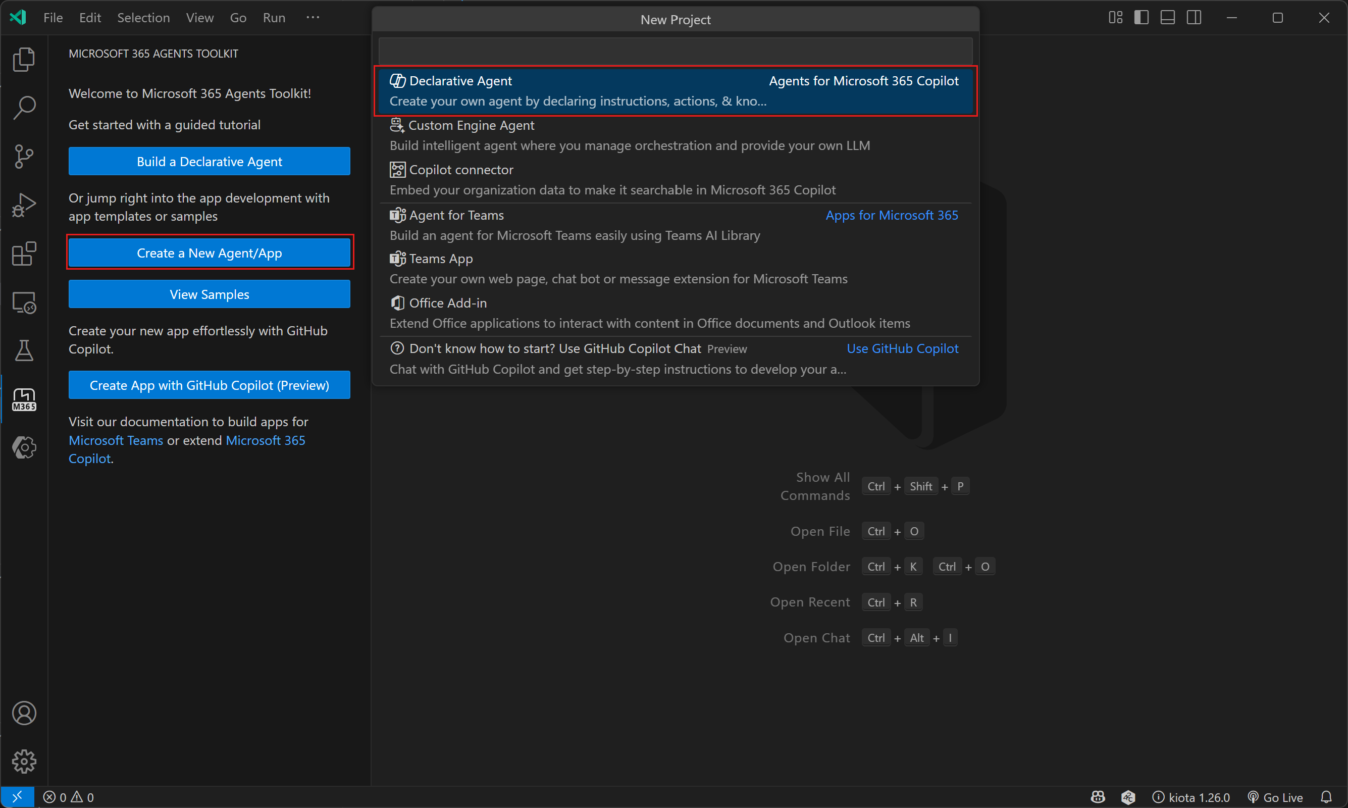 A screenshot of the Agents Toolkit interface