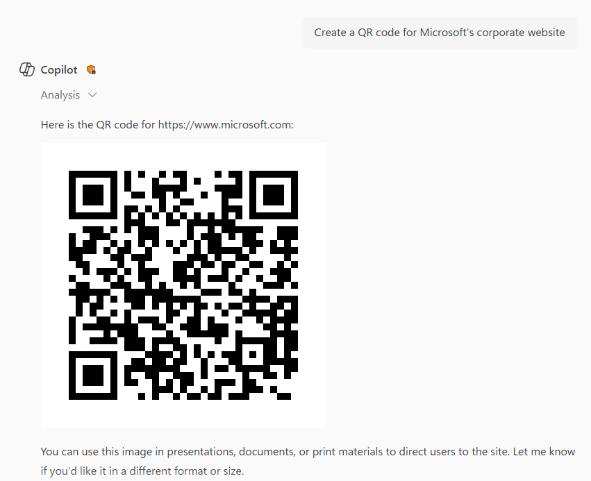 QR code for Microsoft generated by Copilot
