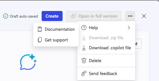 Find the support details in agent builder