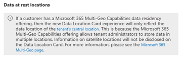 Screenshot of Data Location View For Multi-Geo Customers.