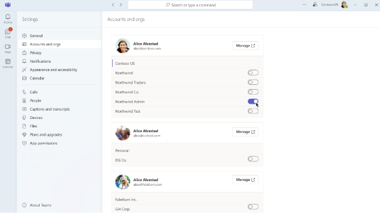 A screenshot showing toggle for other orgs to show in the account picker.