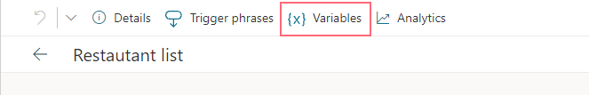 Screenshot of the authoring canvas showing the Variables button.