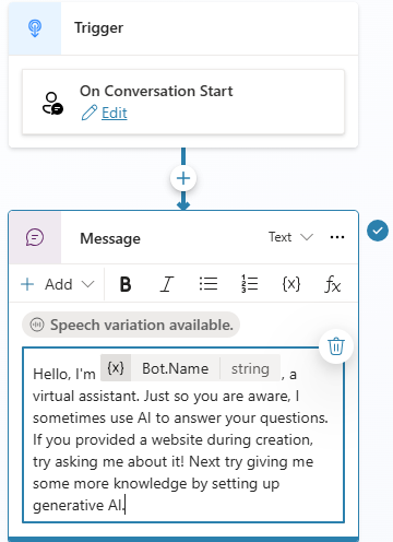 Screenshot of the location of the message content to edit the introductory message.