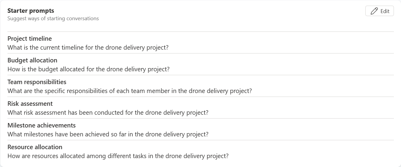 Screenshot of suggested prompt examples
