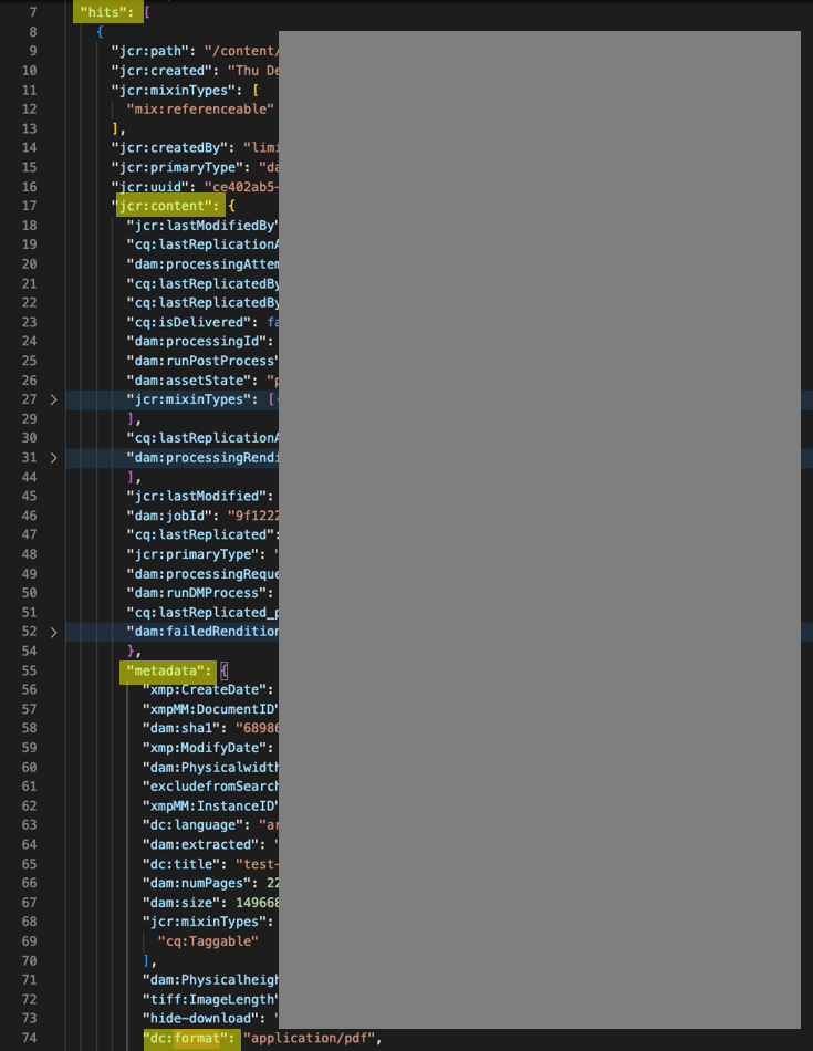 Screenshot that shows a sample of a JCR path.