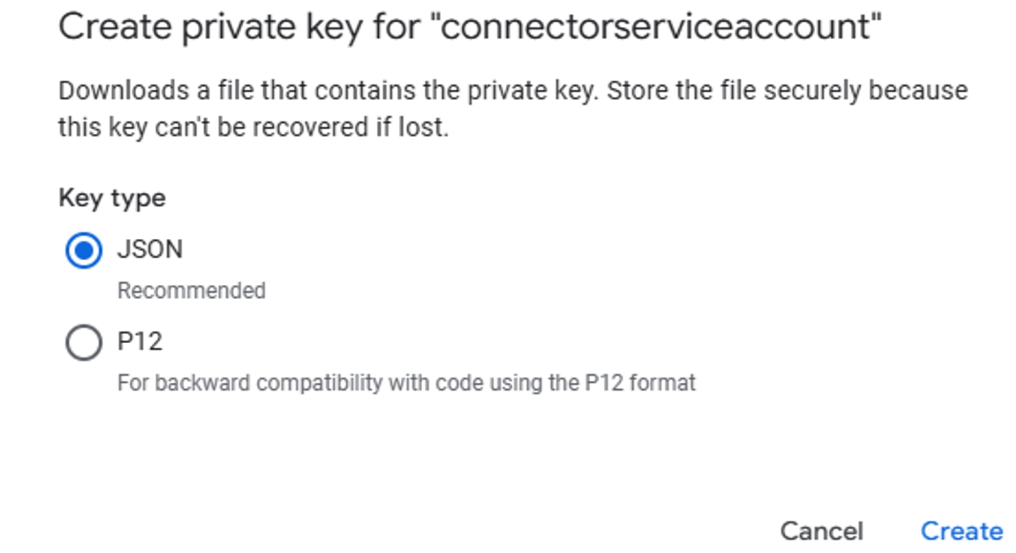Screenshot that shows how to download service account keys