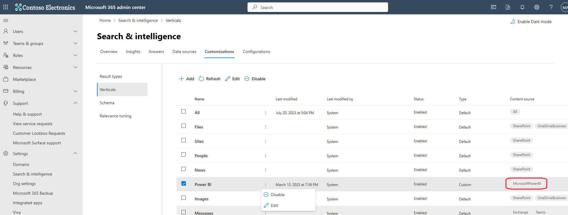 PowerBI vertical with disable option