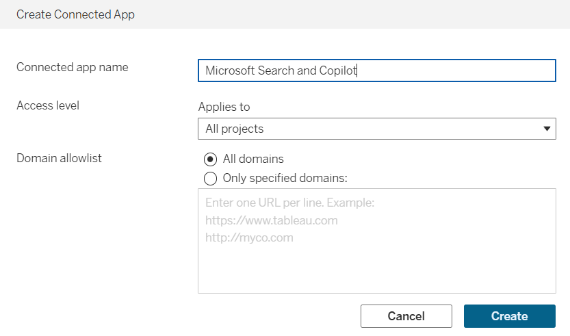 Screenshot that shows the Tableau direct trust configuration.
