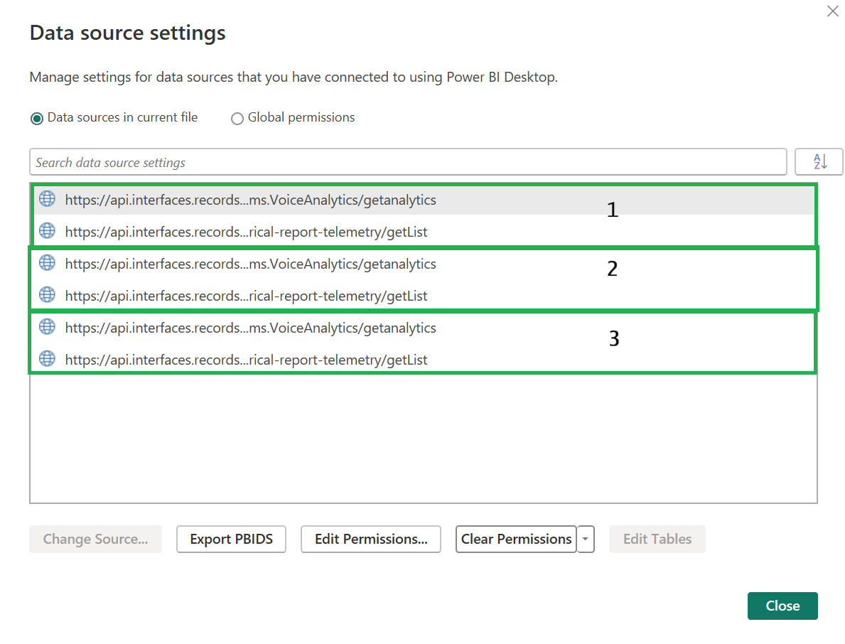 Screenshot showing data sources for v3.2.x.