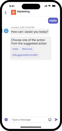 Image shows suggested actions in a channel in a mobile client.