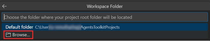 Screenshot shows the selection of browse location for storage.
