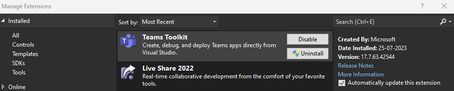 Screenshot shows the selection of Agents Toolkit.