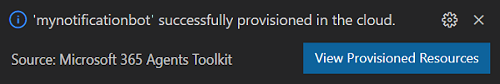 Screenshot showing the provisioning complete dialog.