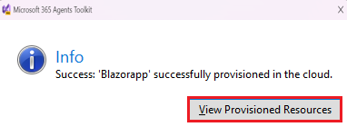 Screenshot of Agents Toolkit with View Provisioned Resources highlighted in red.